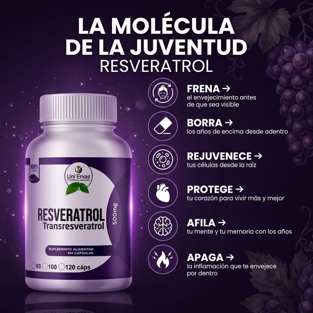 Resveratrol Premium de 500mg - Suplemento 60 Cápsulas